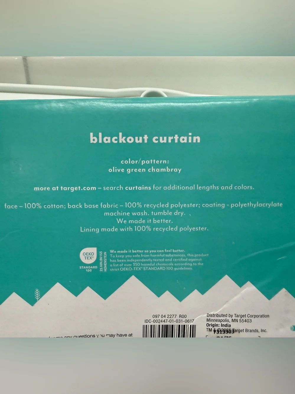 42”Wx84”L Chambray Cotton Kids Blackout Green Curtain Panel -Pillowfort